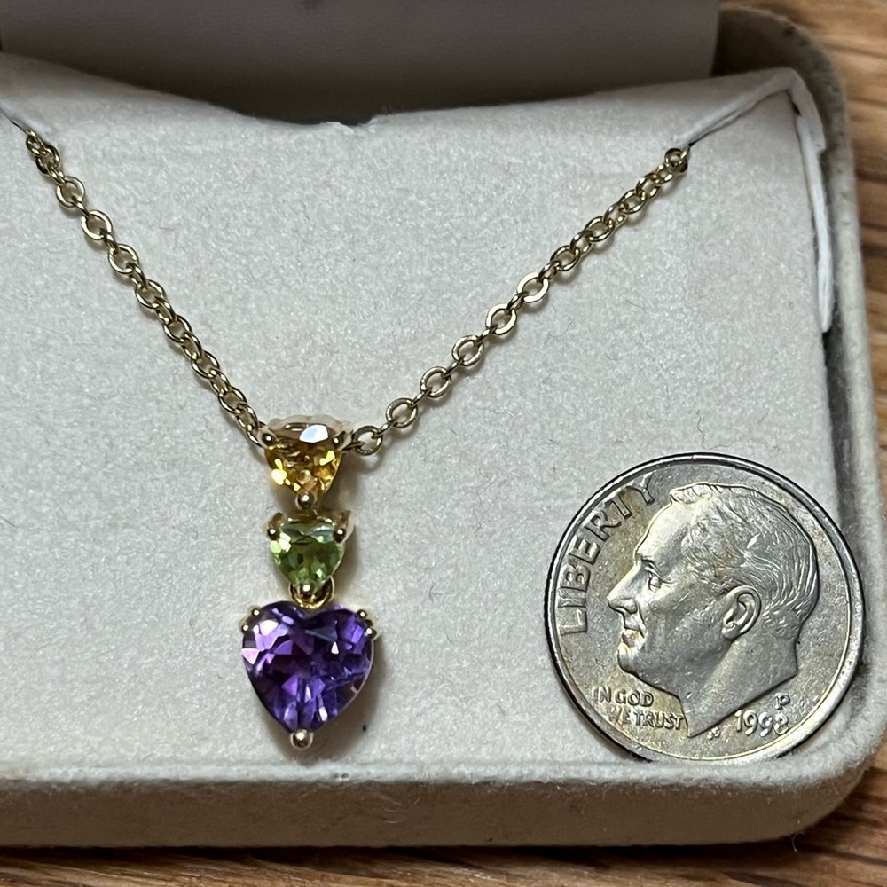Macy's 10K Yellow Gold Heart Pendant w/Citrine, Peridot and Amethyst Gemstones